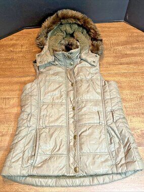 Jack Murphy Quilted Vest Women's 8 Green Faux Fur Detachable Hood Outdoor Winter